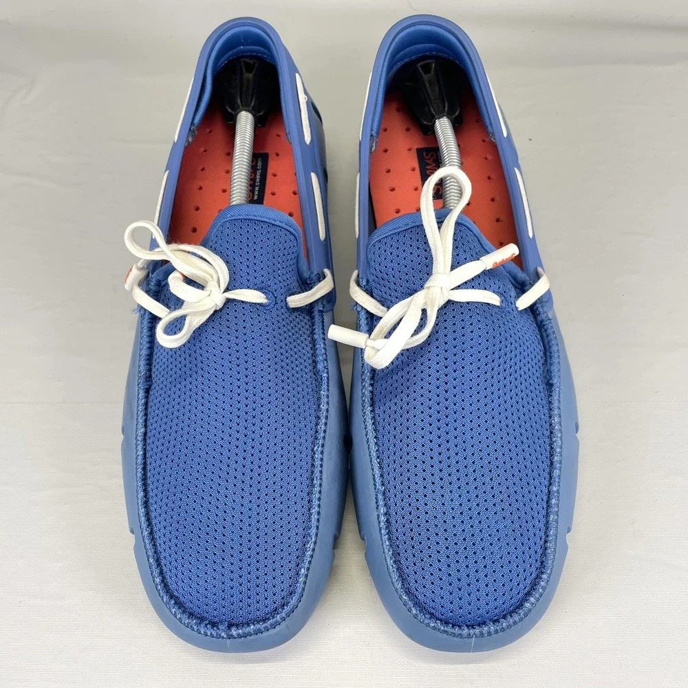 SWIMS Shoes Mens Size 9 Blue Lace Loafer Water Friendly Rubber Mesh Boat Driver